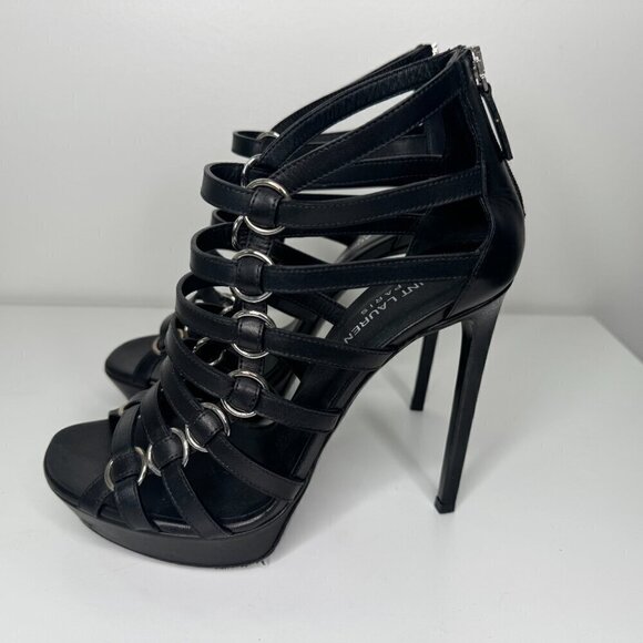 Saint Laurent Paris Black Leather Nina Caged Platform Sandal/Heels Sz 39 - Picture 4 of 7